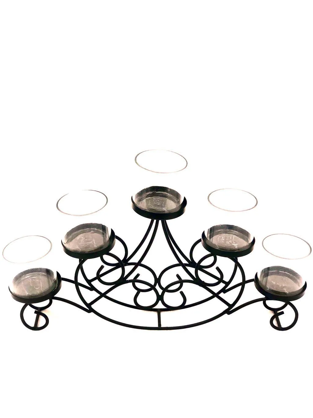 5 Glass Stylish Tea Light Holder Standard Black Multi Glass Tamrapatra