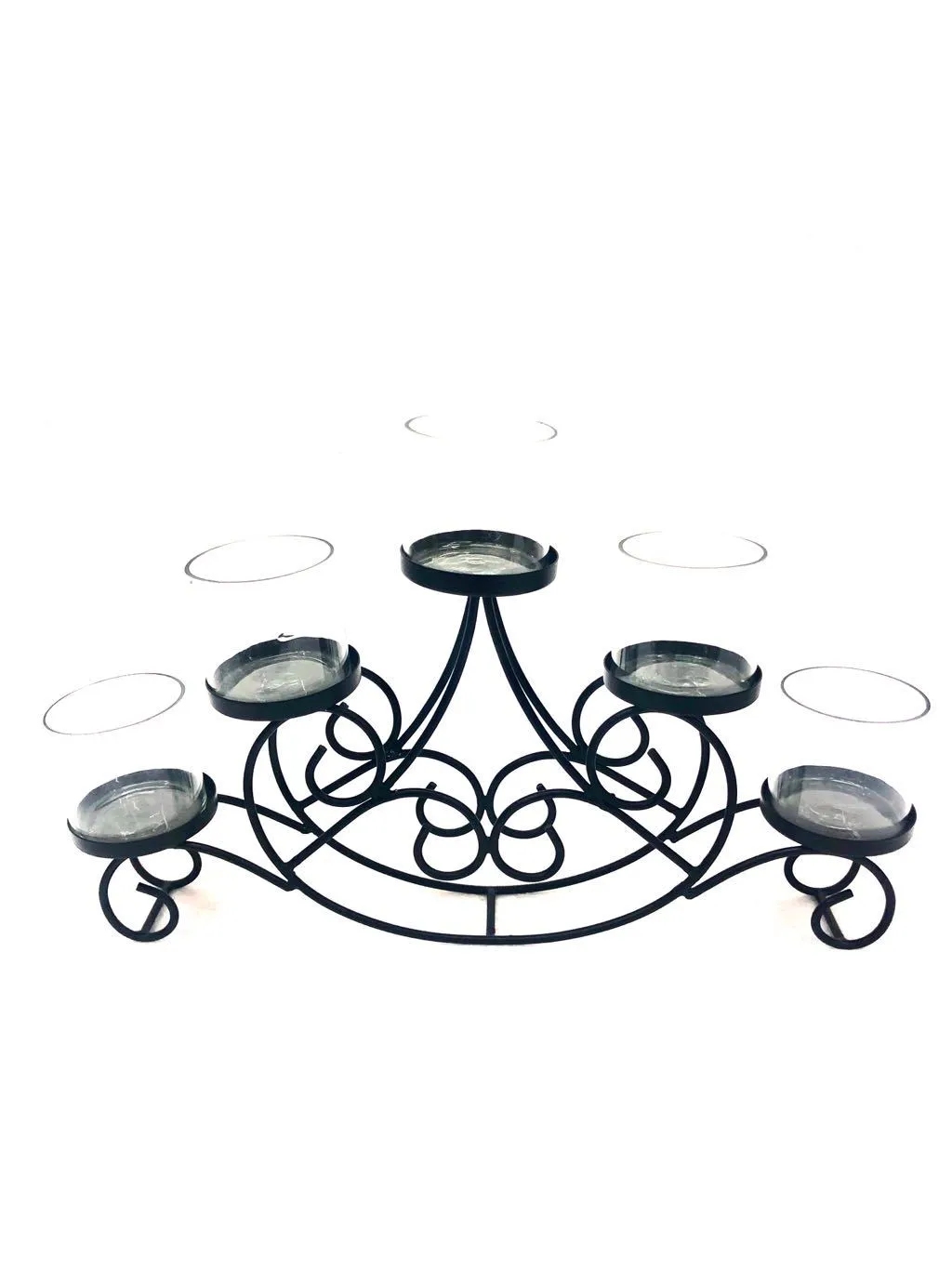 5 Glass Stylish Tea Light Holder Standard Black Multi Glass Tamrapatra