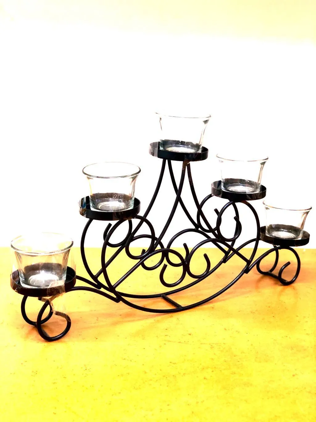 5 Glass Stylish Tea Light Holder Standard Black Multi Glass Tamrapatra