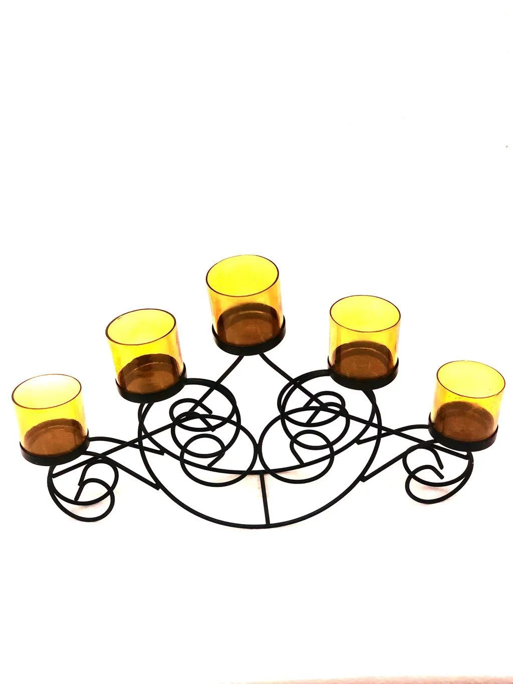 5 Glass Stylish Tea Light Holder Standard Black Multi Glass Tamrapatra
