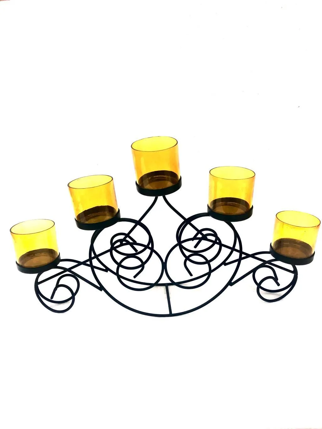 5 Glass Stylish Tea Light Holder Standard Black Multi Glass Tamrapatra
