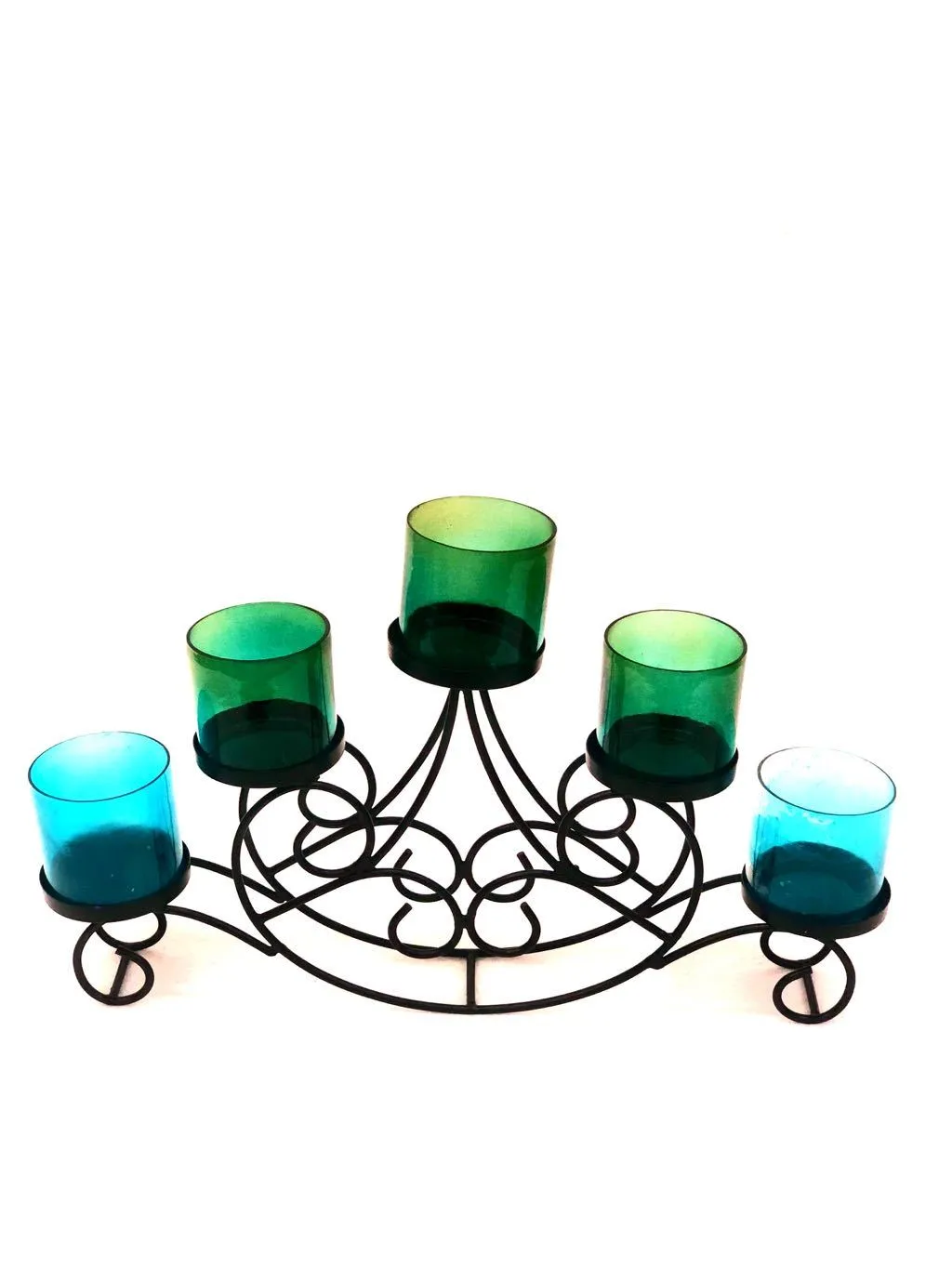 5 Glass Stylish Tea Light Holder Standard Black Multi Glass Tamrapatra