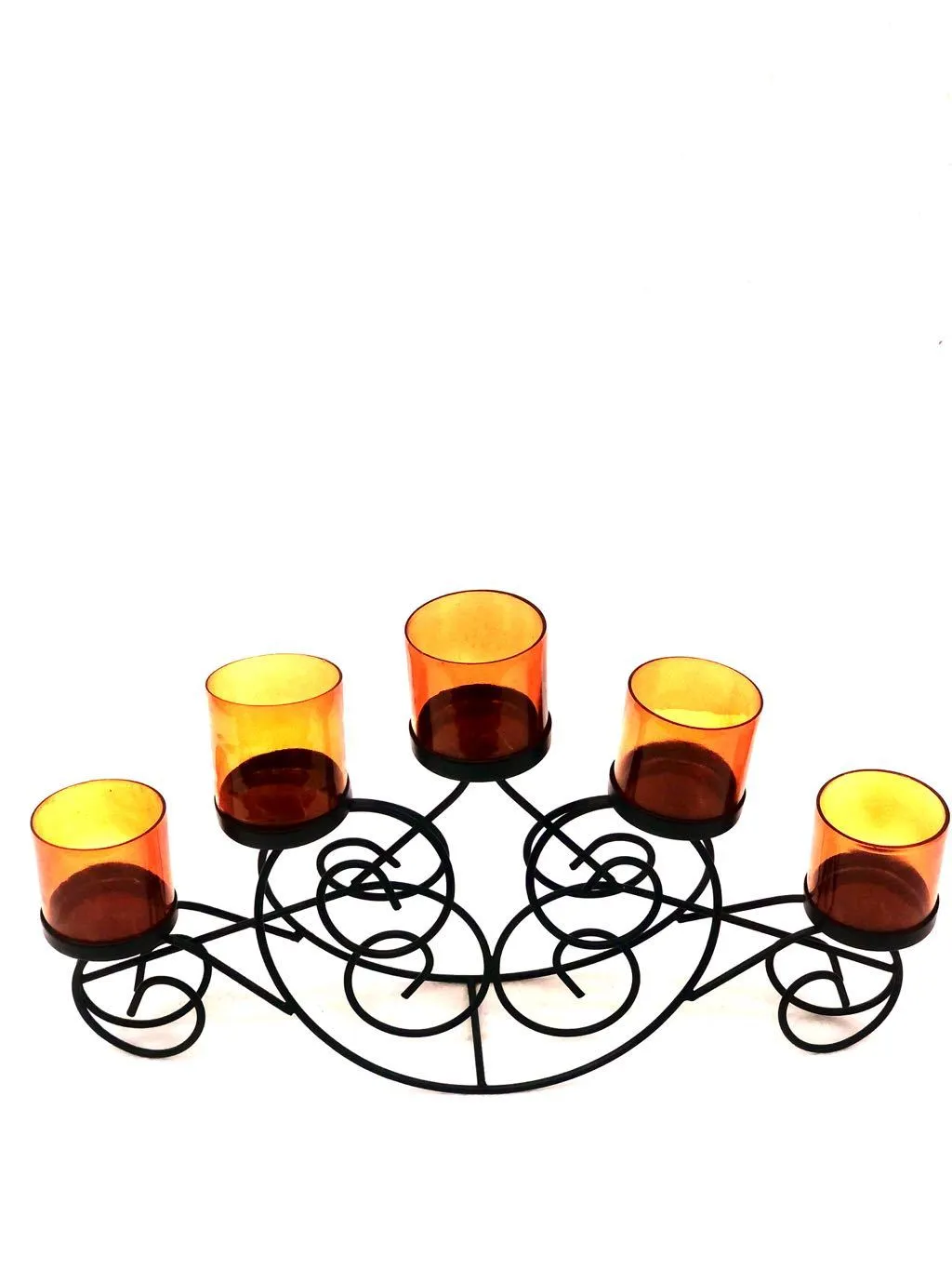 5 Glass Stylish Tea Light Holder Standard Black Multi Glass Tamrapatra