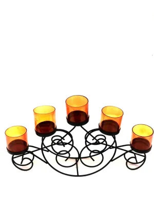 5 Glass Stylish Tea Light Holder Standard Black Multi Glass Tamrapatra