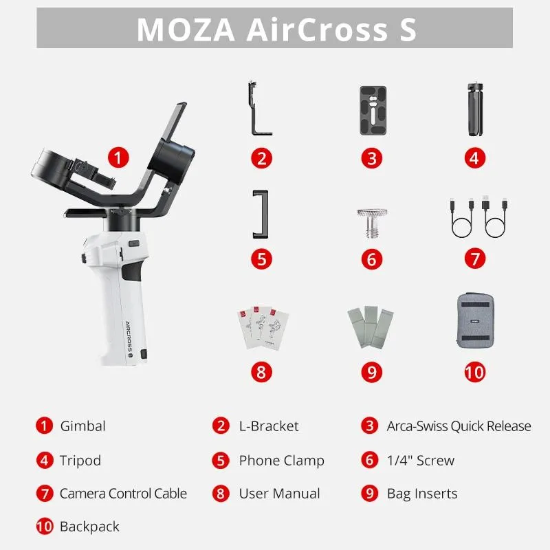 Aircross s 3 Axis Foldable Handheld Gimbal Stabilizer for Dslr Cameras and Smart Phone White