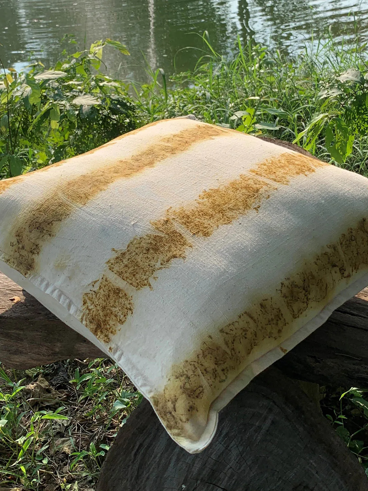 Ecoprinted handwoven Cushion Cover Mellow White