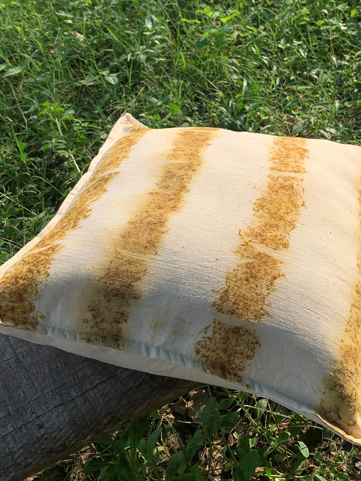 Ecoprinted handwoven Cushion Cover Mellow White
