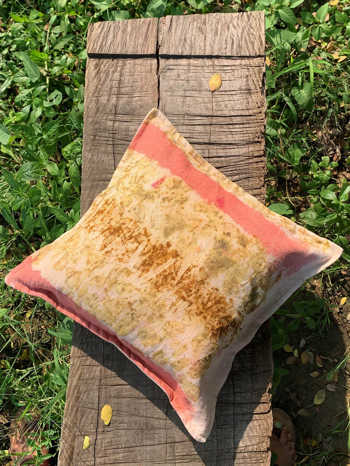 Ecoprinted handwoven Cushion Cover Pale Off White