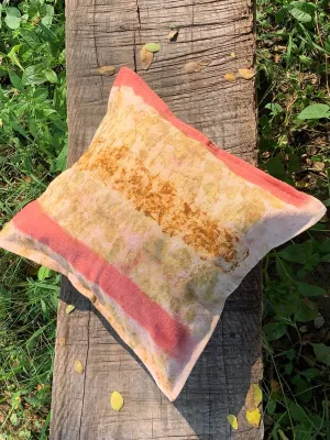 Ecoprinted handwoven Cushion Cover Pale Off White