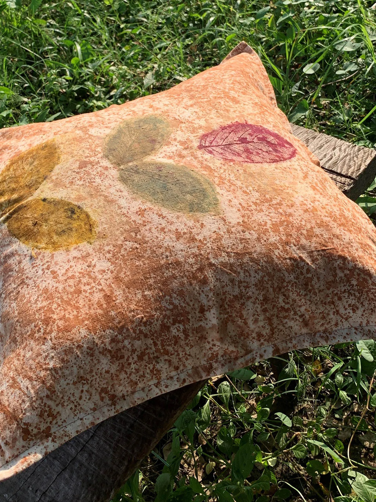 Ecoprinted Handwoven Cushion Cover Sprin Camel Brown