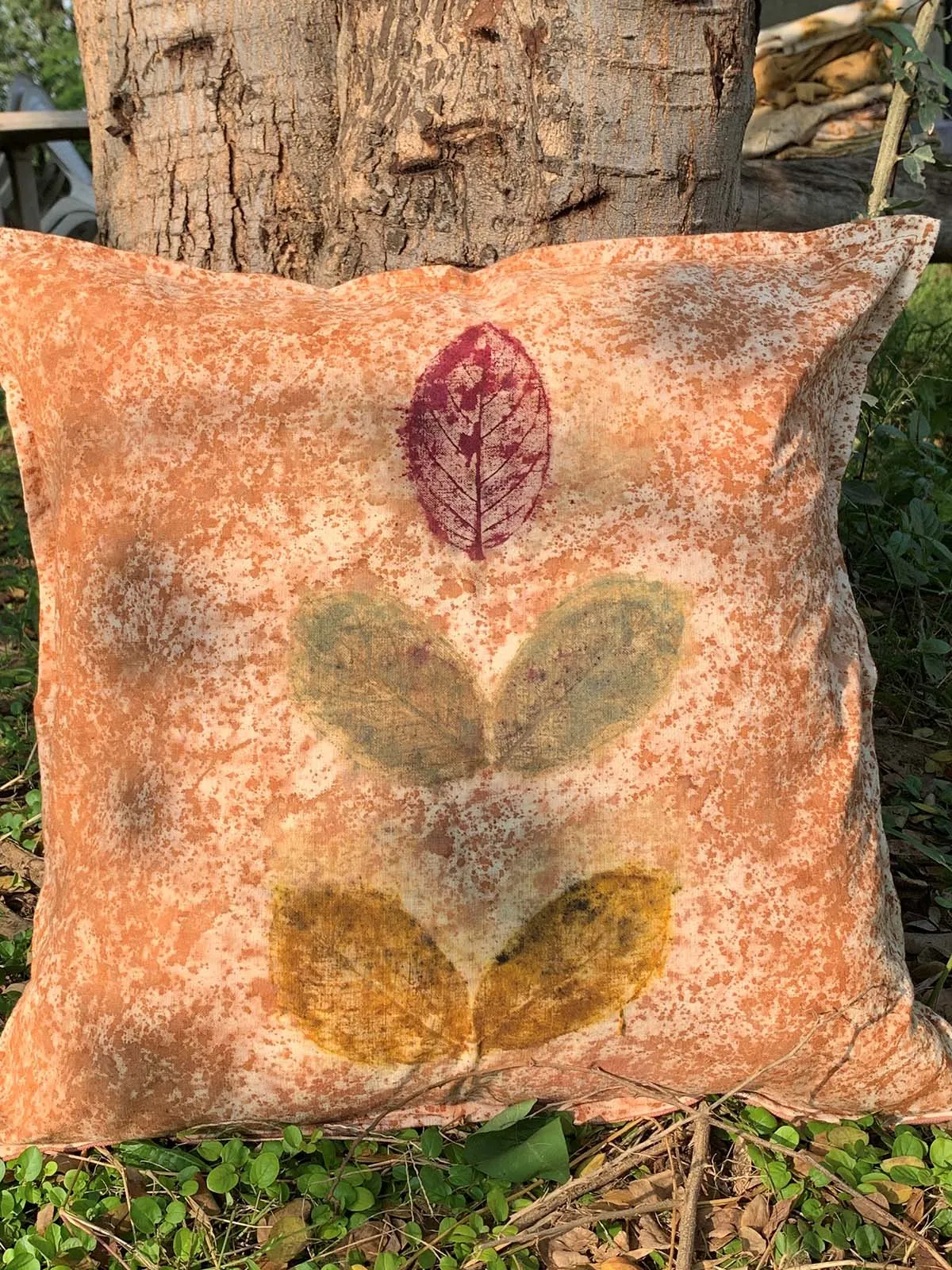 Ecoprinted Handwoven Cushion Cover Sprin Camel Brown