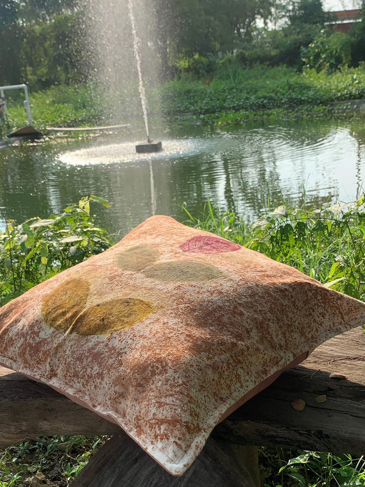 Ecoprinted Handwoven Cushion Cover Sprin Camel Brown