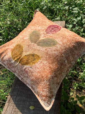 Ecoprinted Handwoven Cushion Cover Sprin Camel Brown