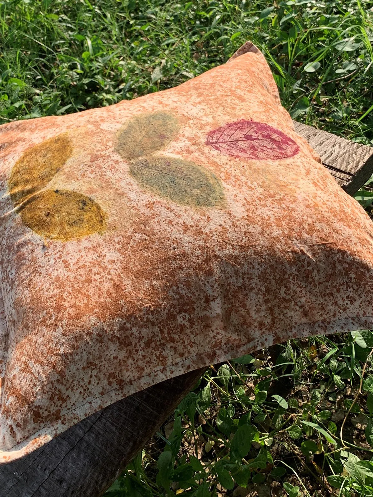 Ecoprinted Handwoven Cushion Cover Sprin Camel Brown