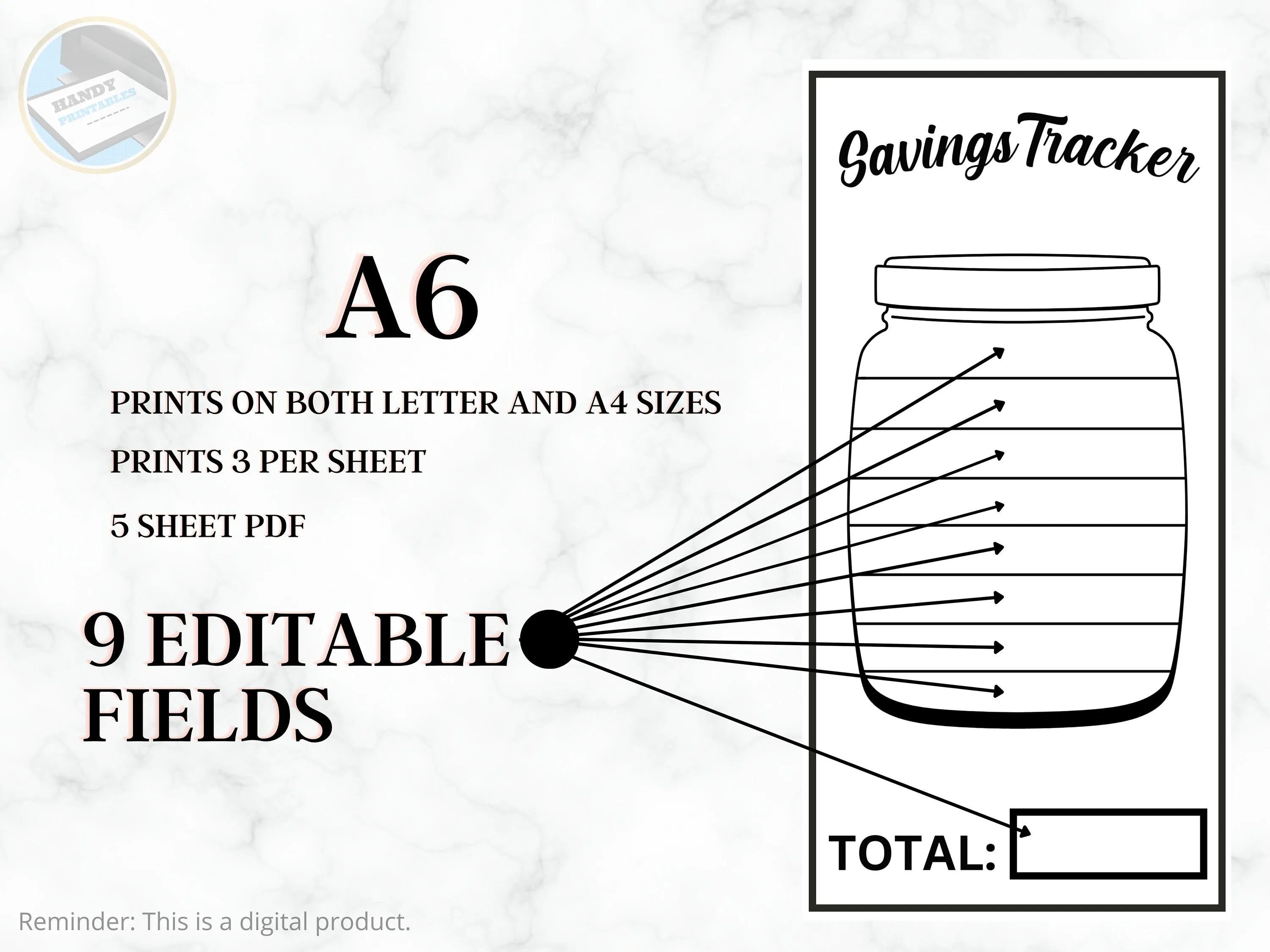 Editable Jar Savings Challenge