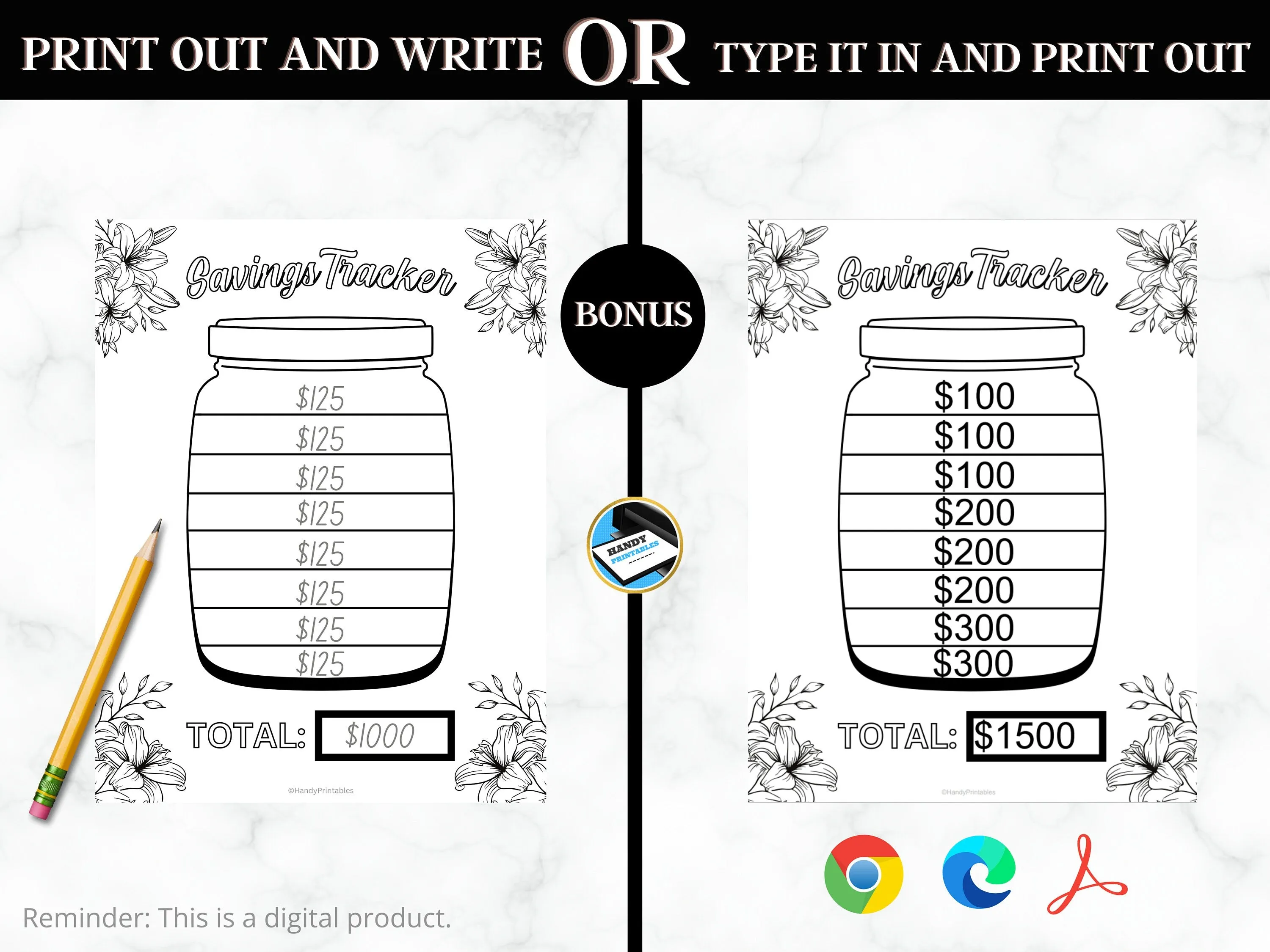 Editable Jar Savings Challenge
