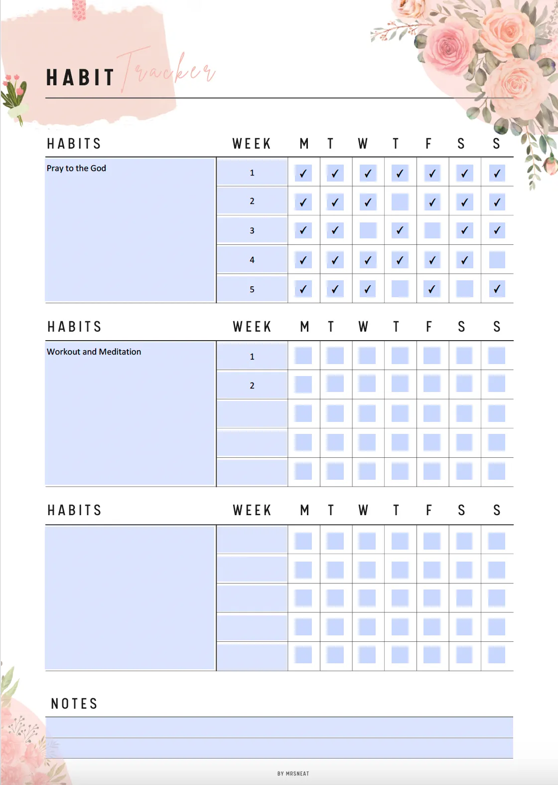 Floral Daily Habit Tracker - M046