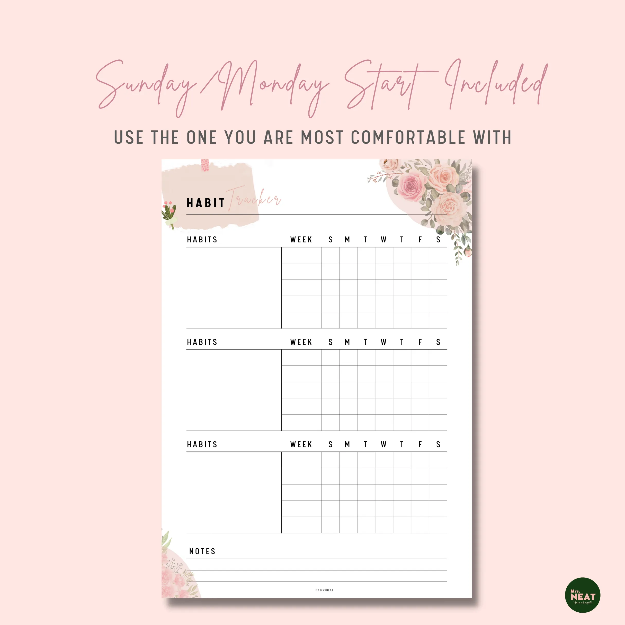 Floral Daily Habit Tracker - M046