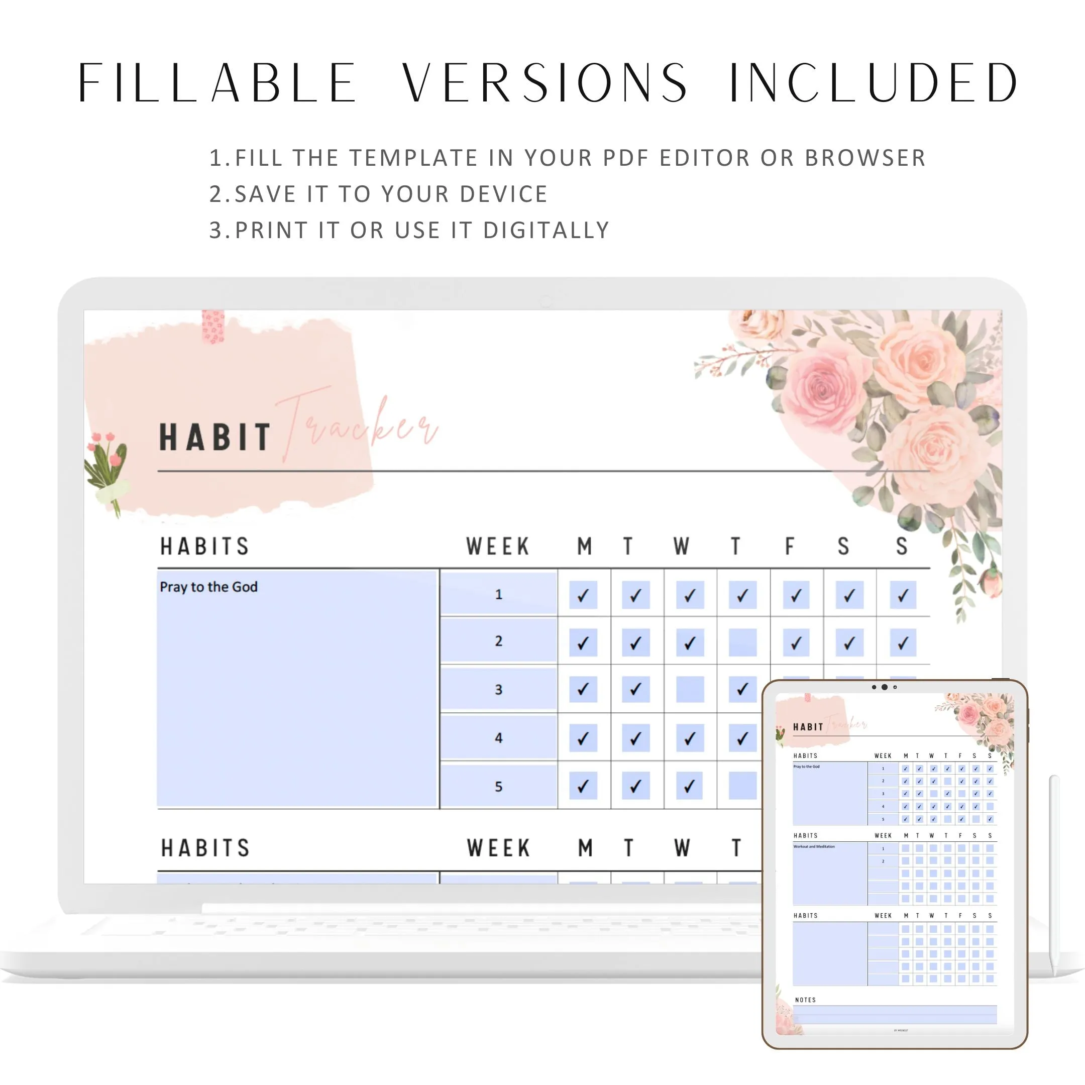 Floral Daily Habit Tracker - M046