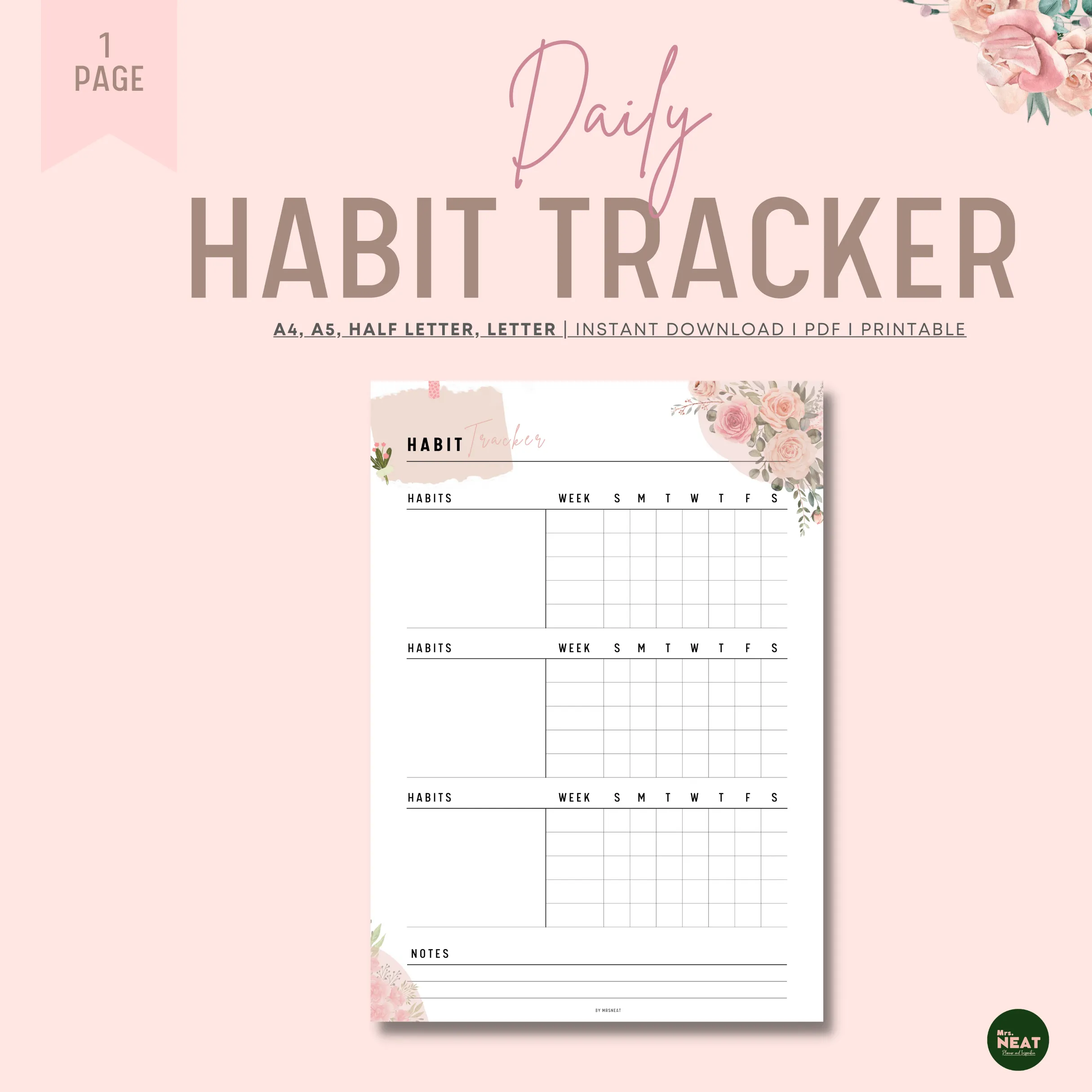 Floral Daily Habit Tracker - M046