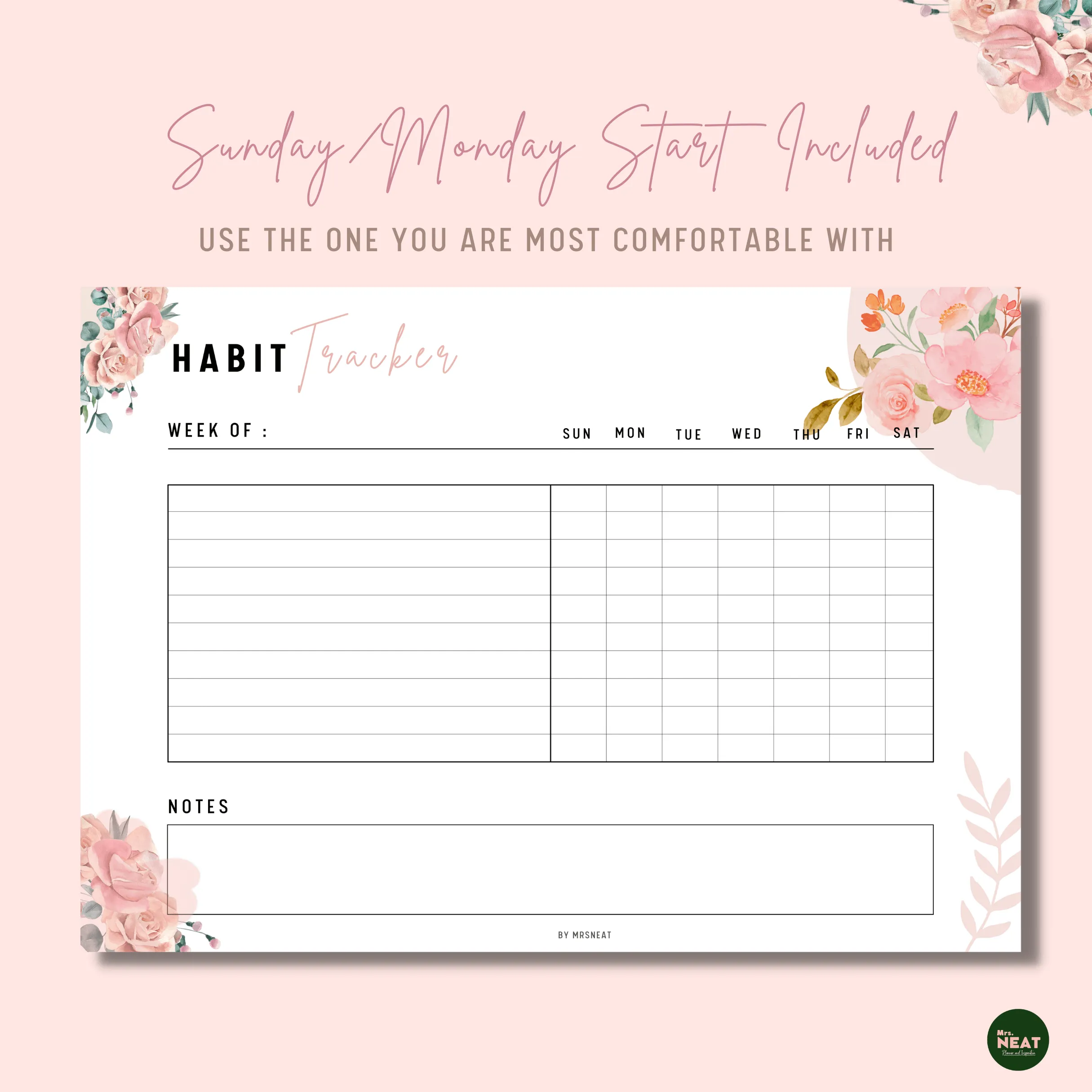 Floral Weekly Habit Tracker - M042