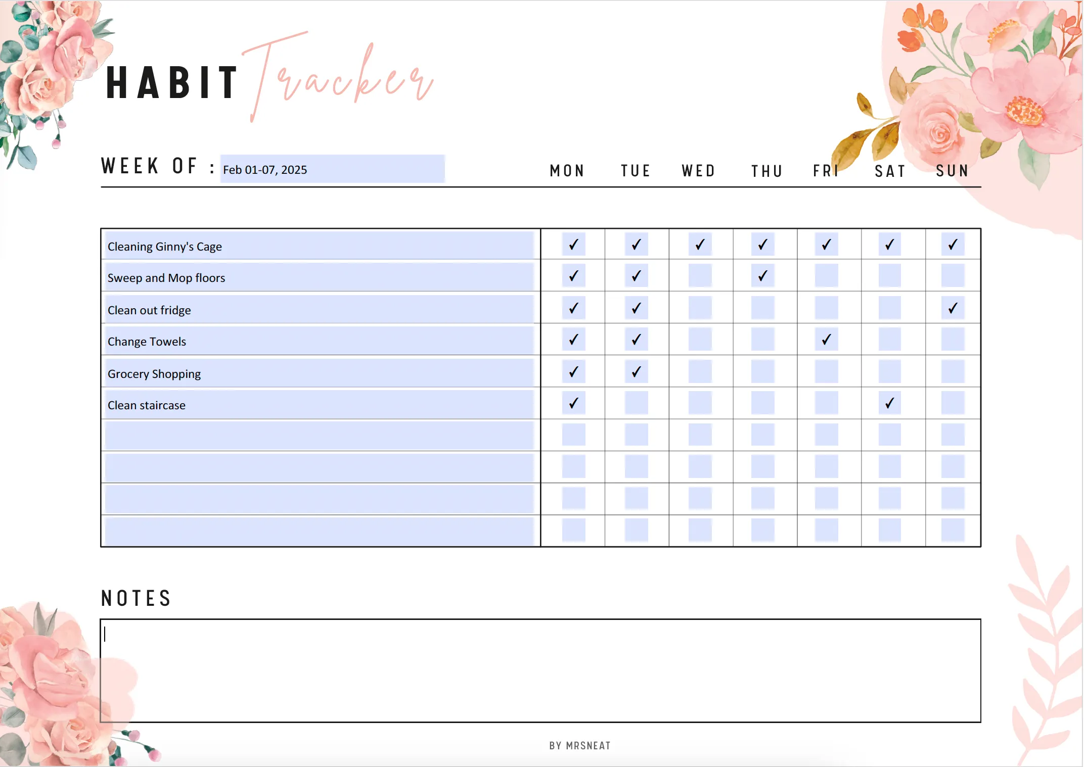 Floral Weekly Habit Tracker - M042
