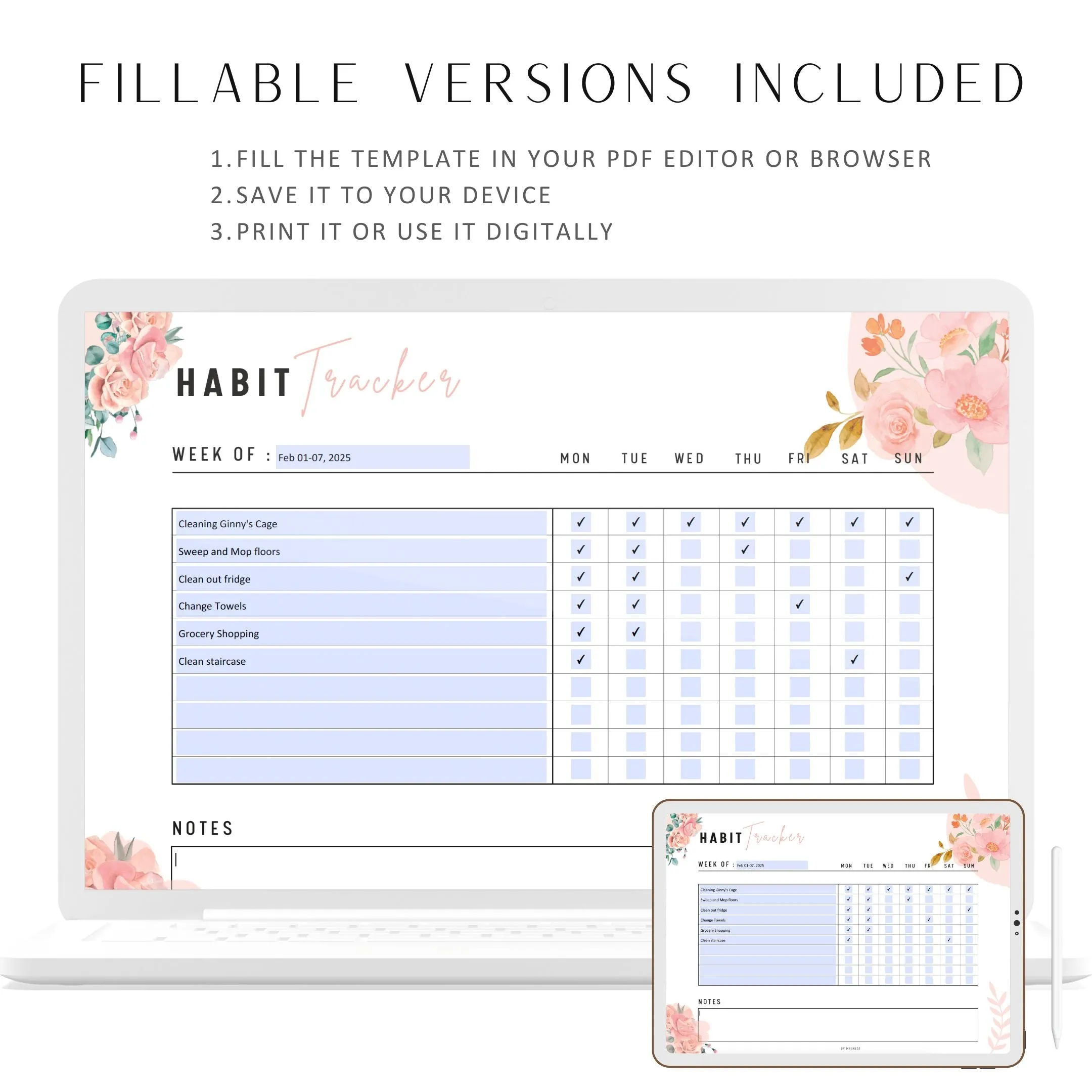 Floral Weekly Habit Tracker - M042