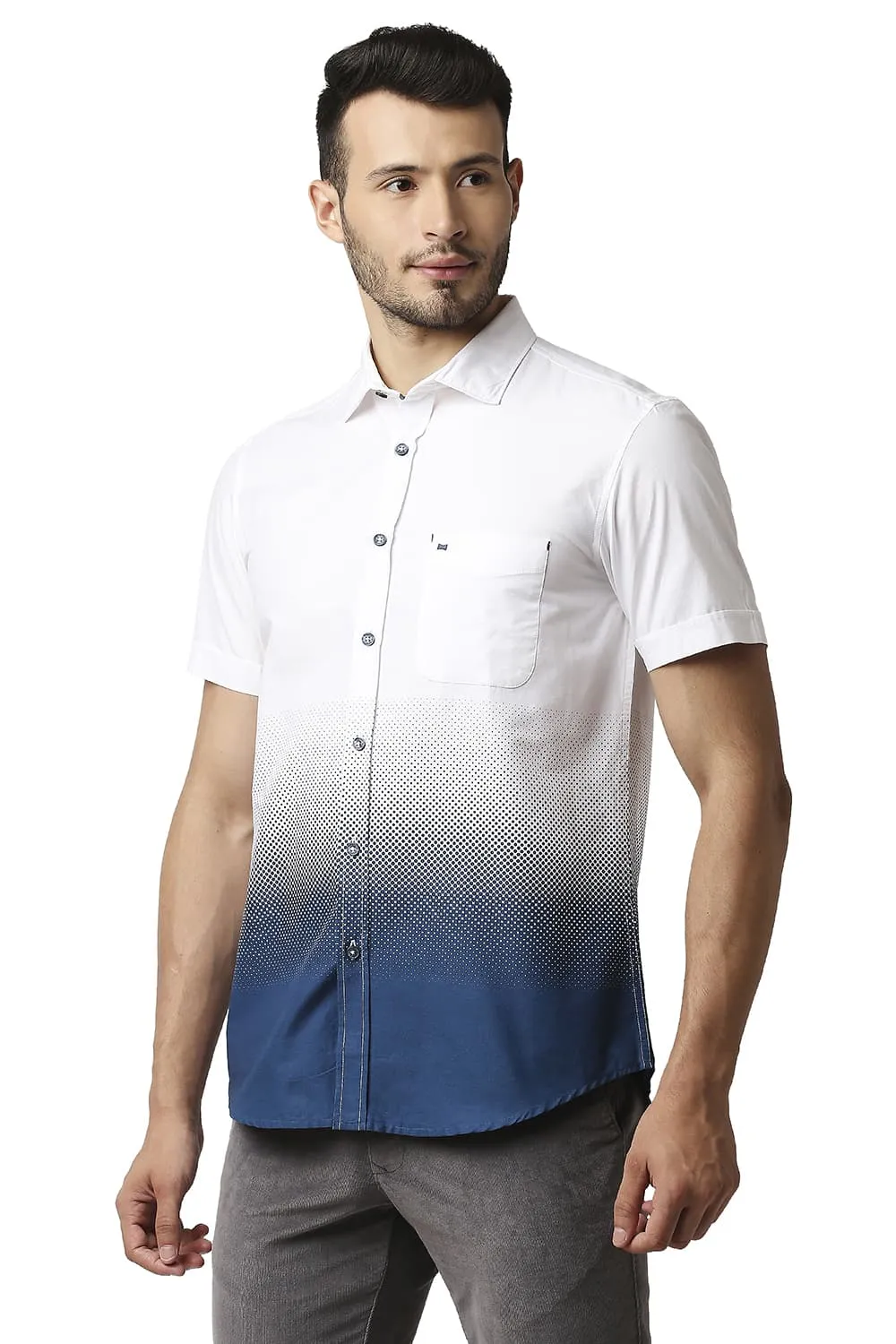 Slim Fit Oxford Printed Halfsleeves Shirt