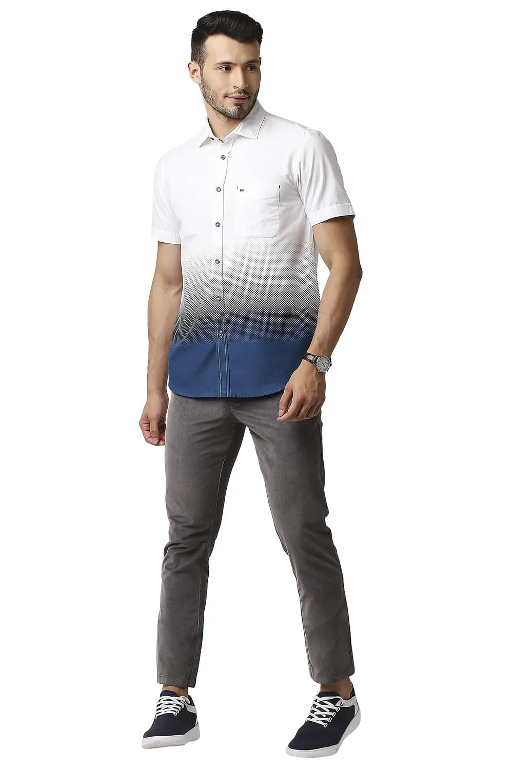 Slim Fit Oxford Printed Halfsleeves Shirt