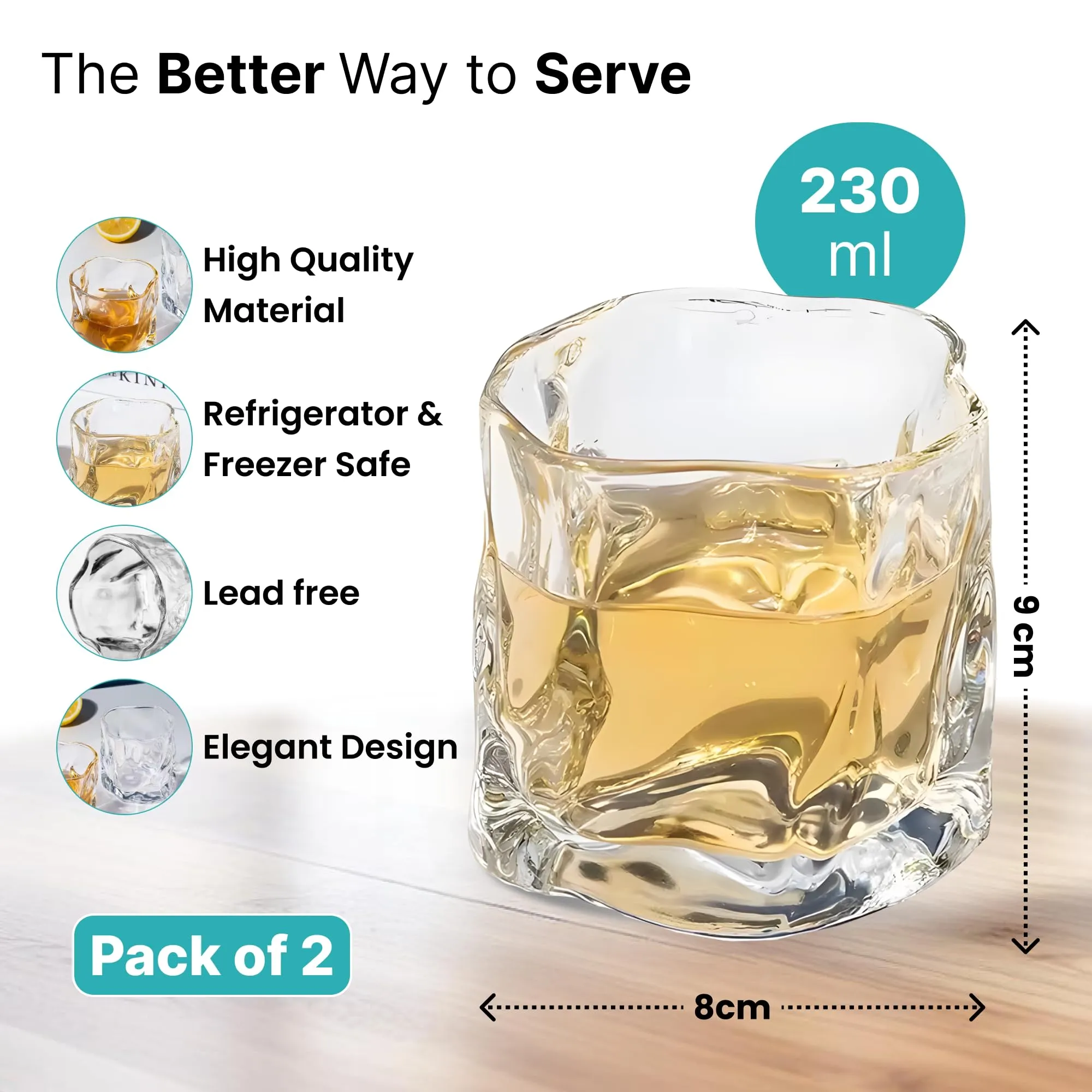 The Better Home Zest Juice Glasses Set of 2 (230ml Each) | Water Glasses | Cold Drink Glass | Lead Free Drinking Glasses | Kitchen Gift Items | Assorted Set | Kaanch Ke Glass | Housewarming Gifts