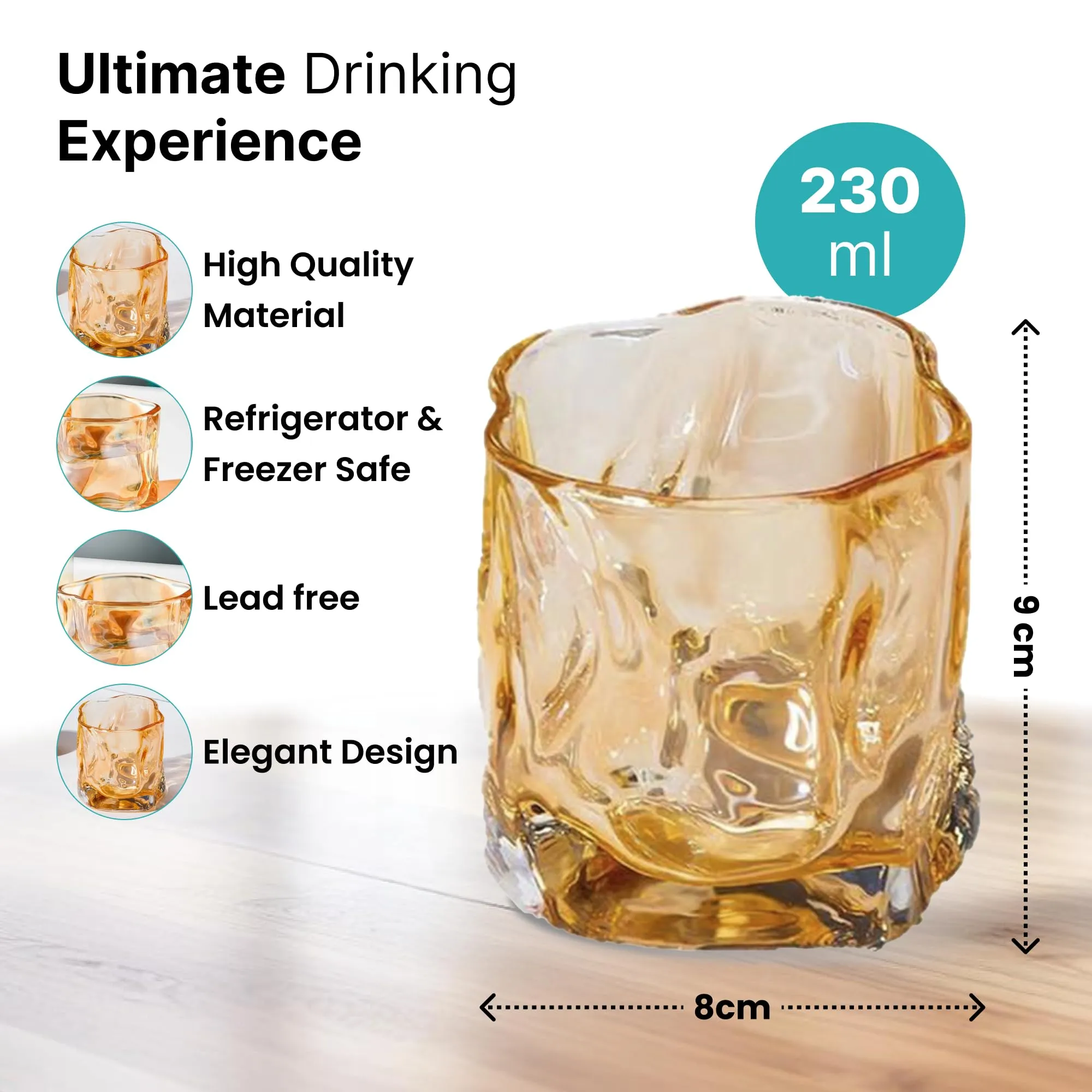 The Better Home Zest Water Glasses Set of 2 (230ml Each) | Juice Glasses | Lead Free Drinking Glasses | Kanch Ke Glass | Kitchen Gift Items | Cold Drink Glass | Cocktail Glass | Housewarming Gifts