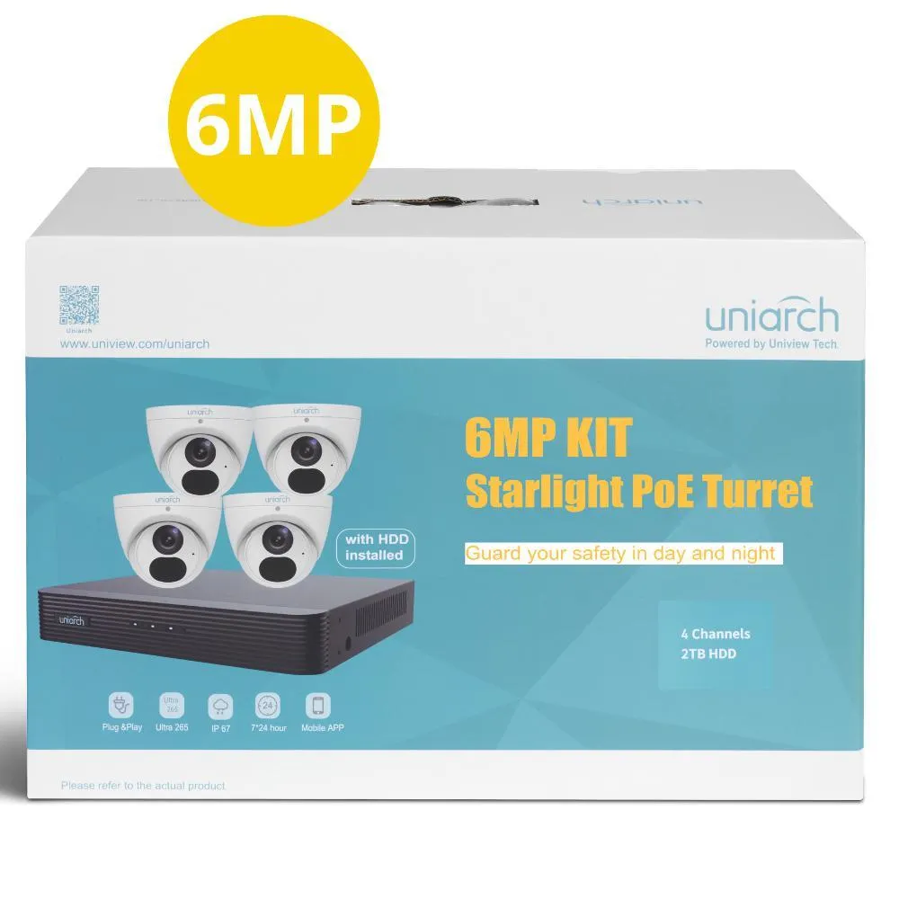 Uniarch CCTV Kit, 6MP 4 Channel, UNA-4062W